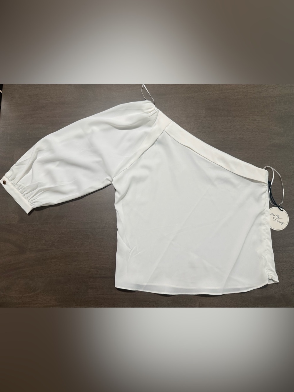 One-Shoulder White Blouse with Puff Sleeve